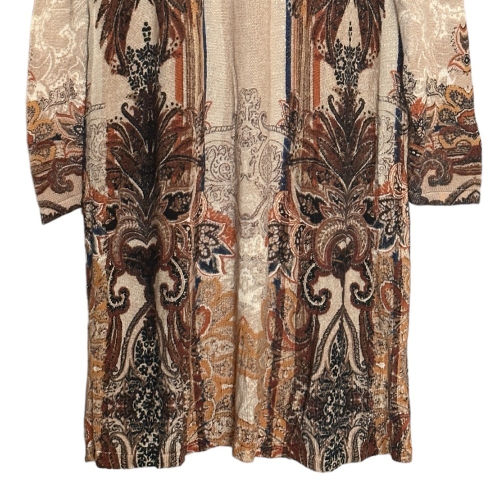 Chico’s Paisley Boho Tan Burnt Orange Open Front Duster Cardigan Size 2 (L) NWOT - Picture 6 of 7